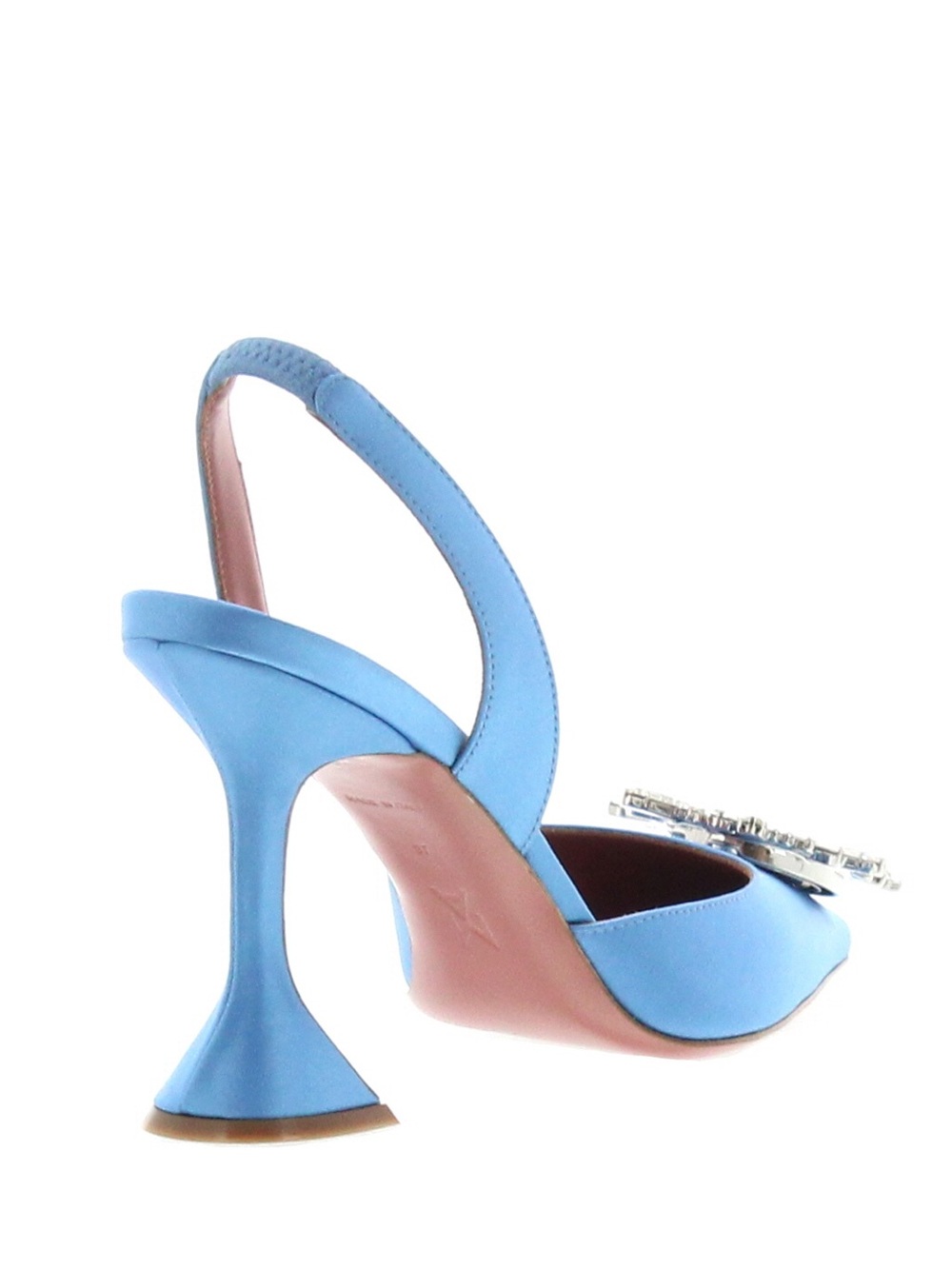 Amina Muaddi Sky Blue Slingback Pump with Crystal Brooch - Picture 2 of 10